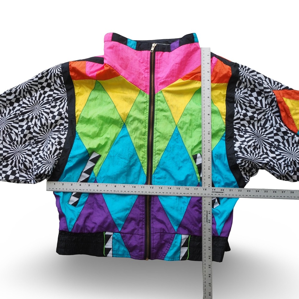 Giacca Sport VTG Windbreaker Jacket Women's S Colorblock Geometric 80s Trippy - Picture 11 of 12